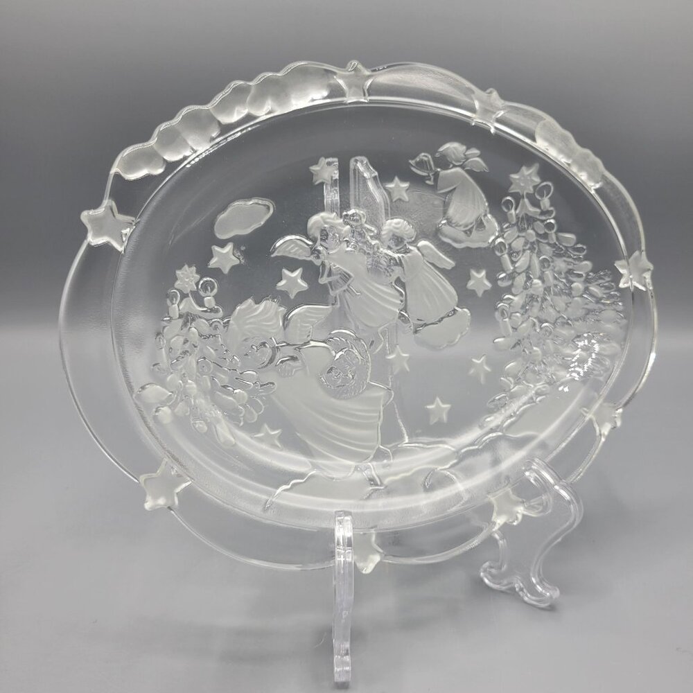 Mikasa Holiday Classics Crystal Candy Dish Oval 9" Stars Angels Christmas Decor